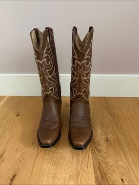 Durango Brown Leather Western Embroidered Heeled Boots